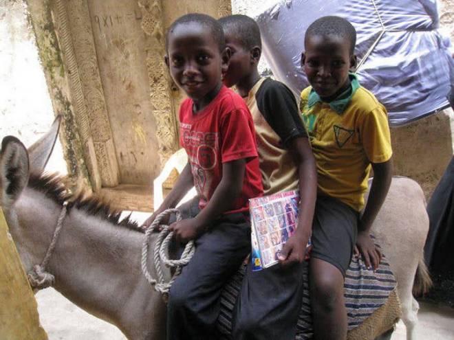 kids on donkey